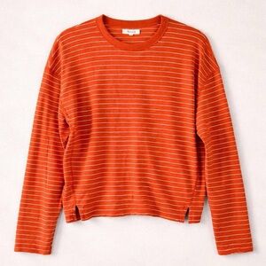 Madewell Orange Striped Long Sleeve Top Women’s Relaxed Fit Lightweight Size S